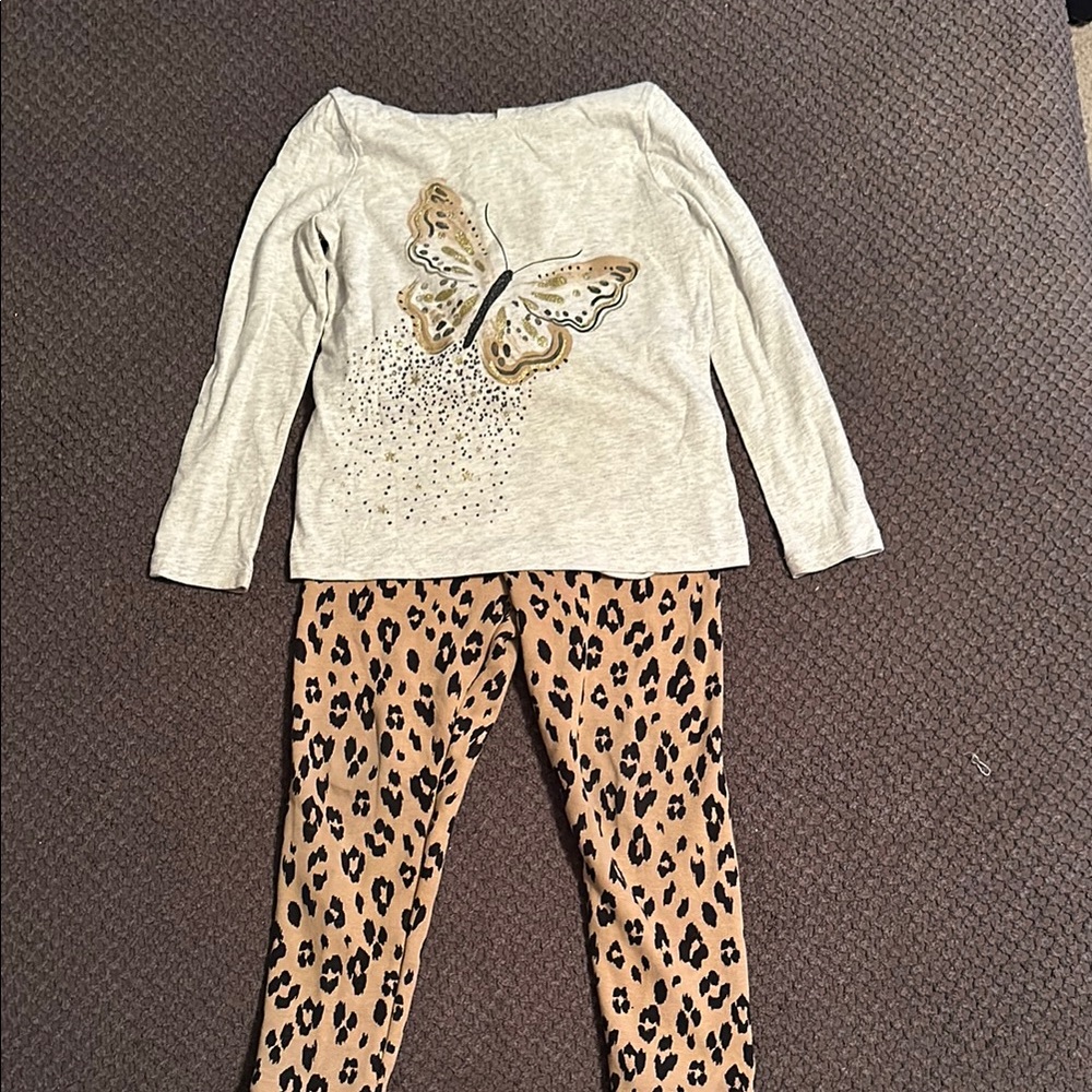 Butterfly Top and Leopard Leggings Set